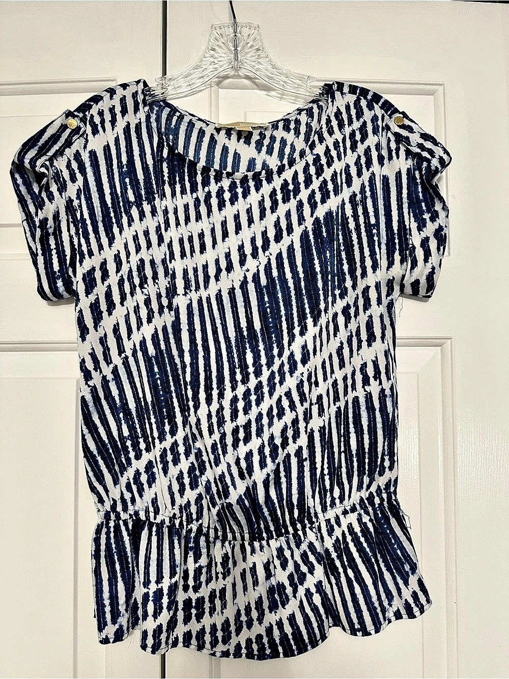 MICHAEL Michael Kors Abstract Print Peplum Blouse Blue & White Medium